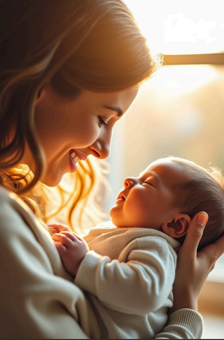 Madre sosteniendo bebé feliz